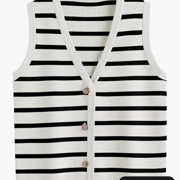 LILLUSORY Black & White Striped Knit Vest – Gold Buttons | Size XL | New - Picture 3 of 5